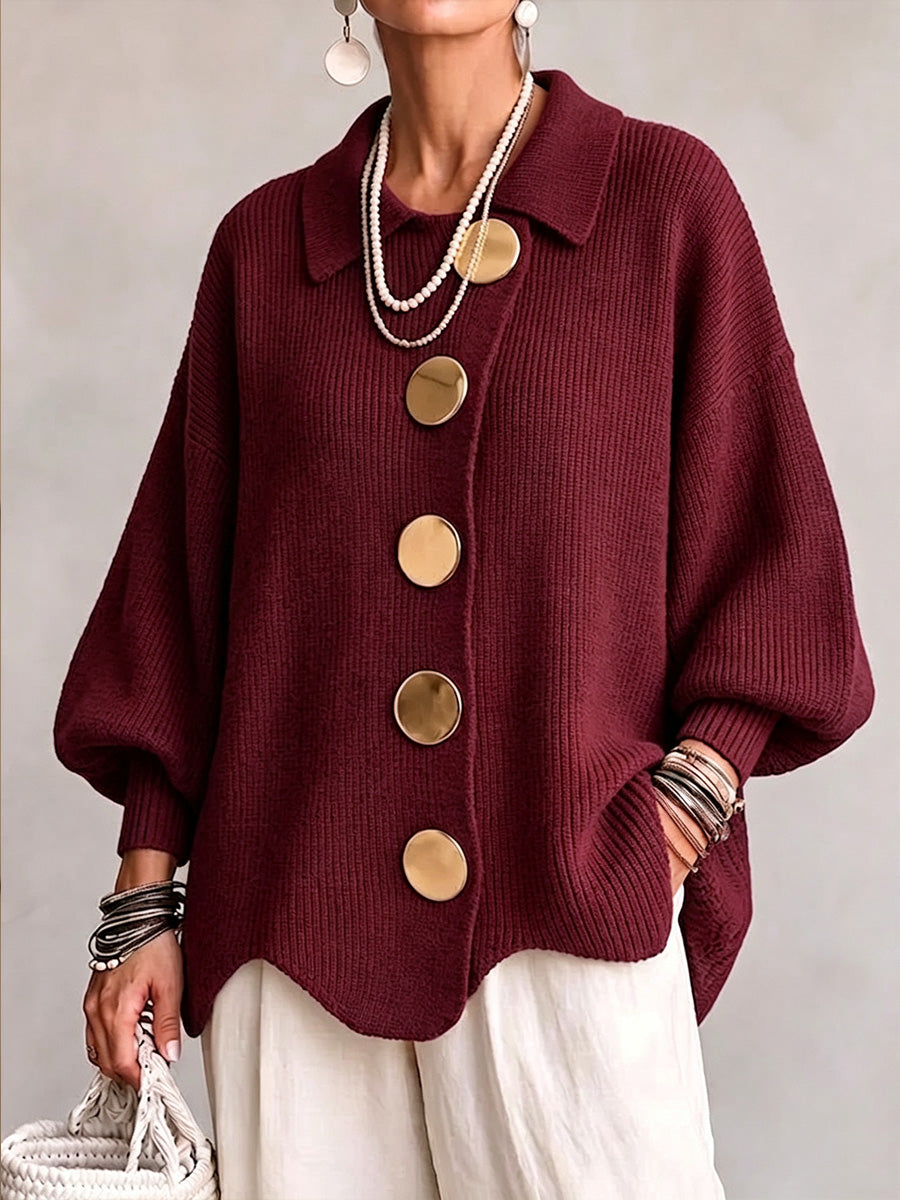 New Arrivalš„ Oversized Collared Knit Cardigan With Large Metal Buttons
