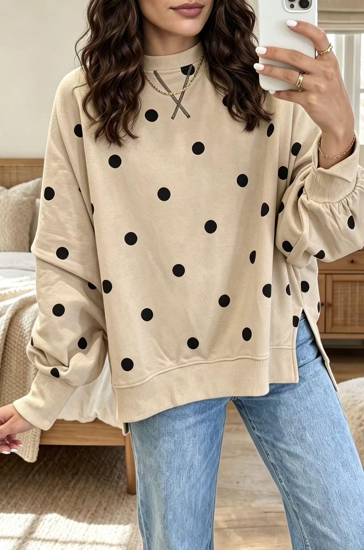 🤲LAST DAY SAVE 49% ⏰Chic Sunshine Yellow & Blue Polka Dot Sweatshirt