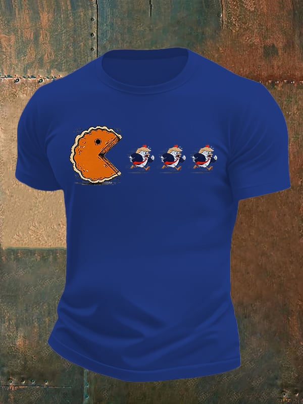 Men's Funny Turkey Chasing Pie Sublimation FDT Thanksgiving T-Shirt