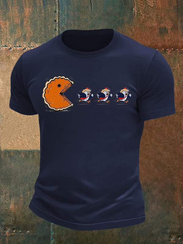 Men's Funny Turkey Chasing Pie Sublimation FDT Thanksgiving T-Shirt