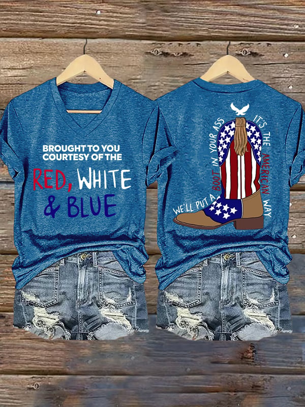 Women's RED, WHITE & BLUE Print T-Shirt