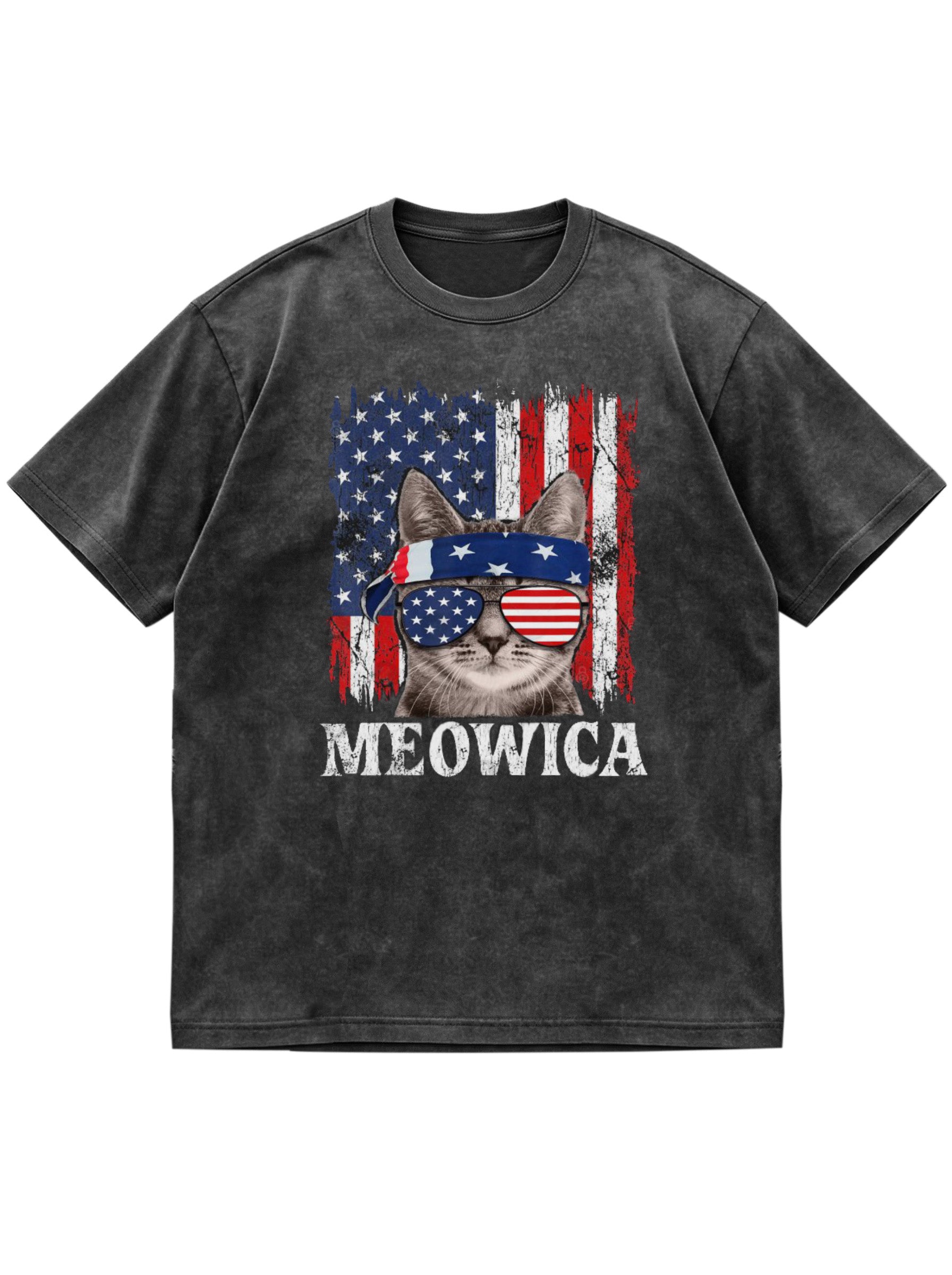 MEOWICA Cat American Flag Cotton Short Sleeve Tee