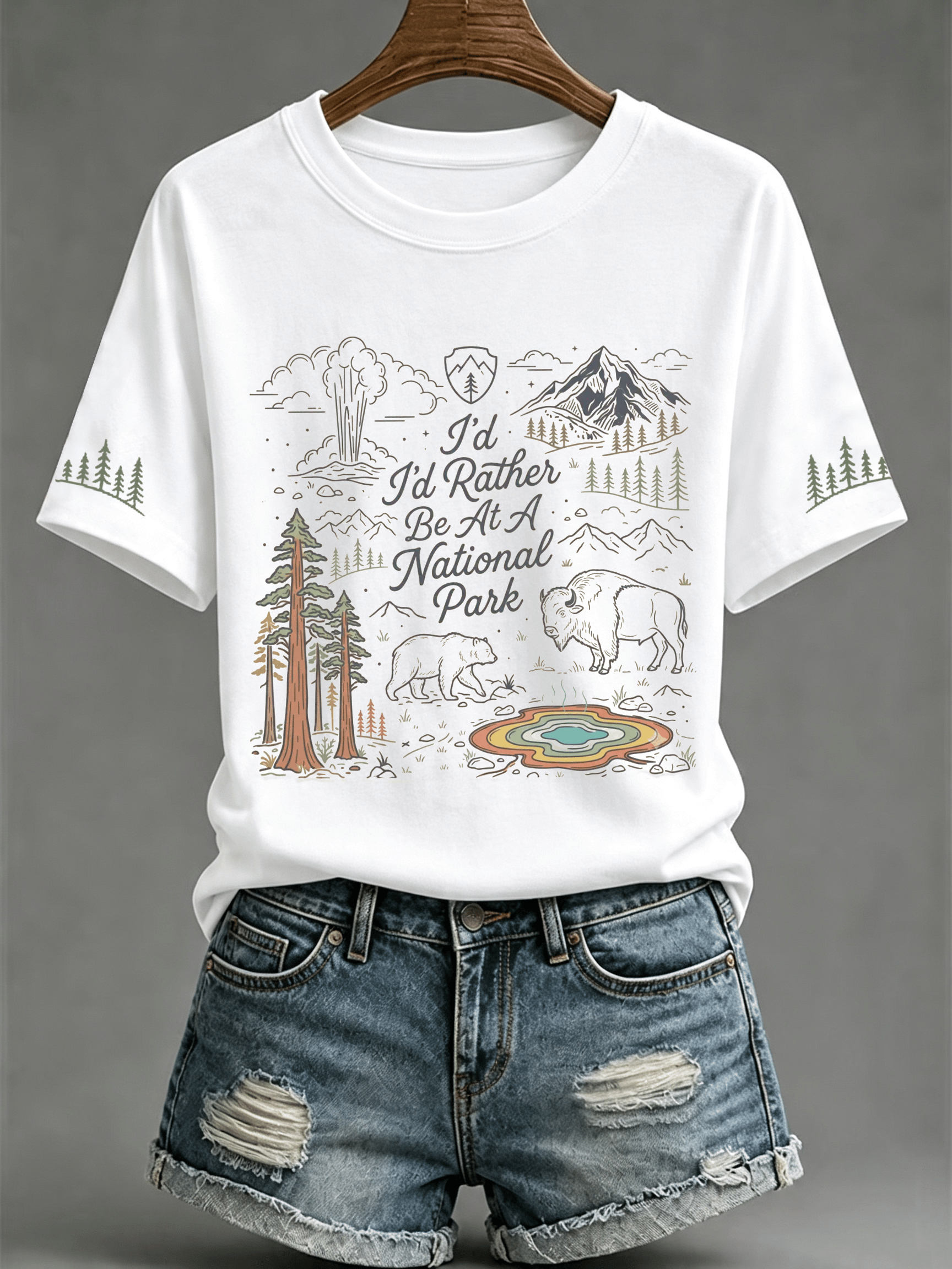 Women's I'd Rather Be At A National Park Print Short-Sleeve Top