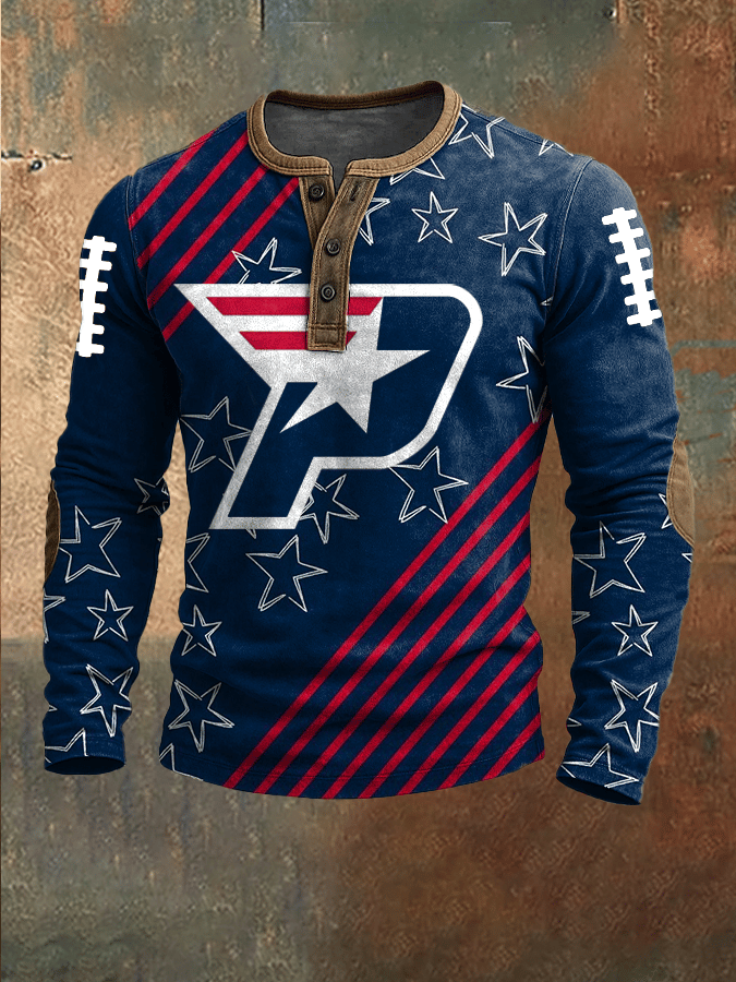 Men's Football Print Henley Top