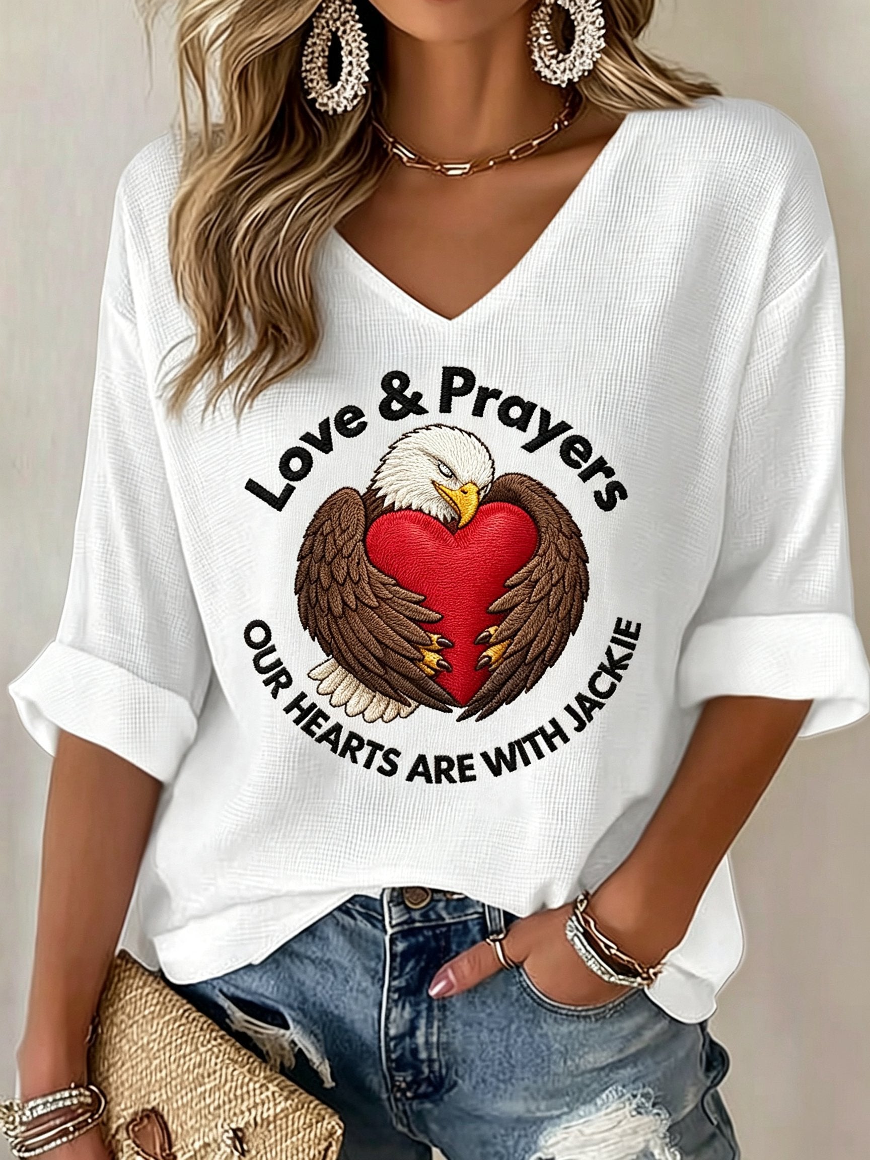 Women's Jackie The Eagle Print V Neck Top