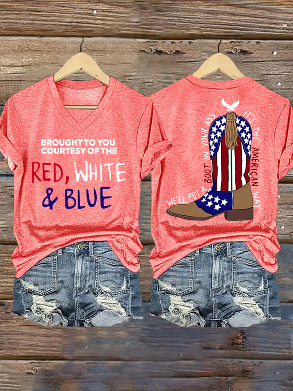 Women's RED, WHITE & BLUE Print T-Shirt
