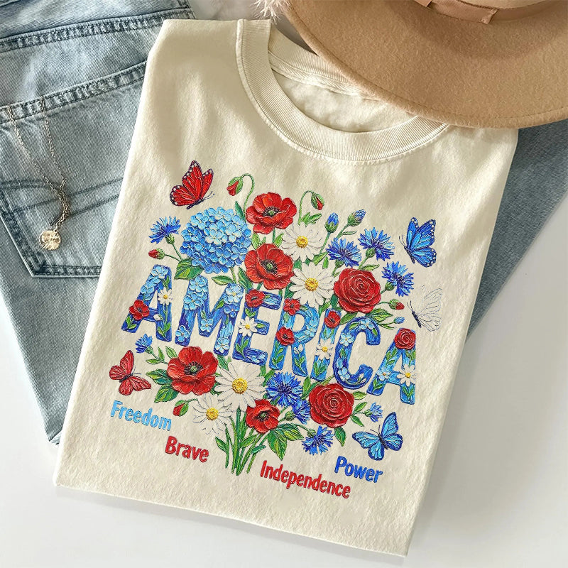 America Patriotic Flower T-shirt
