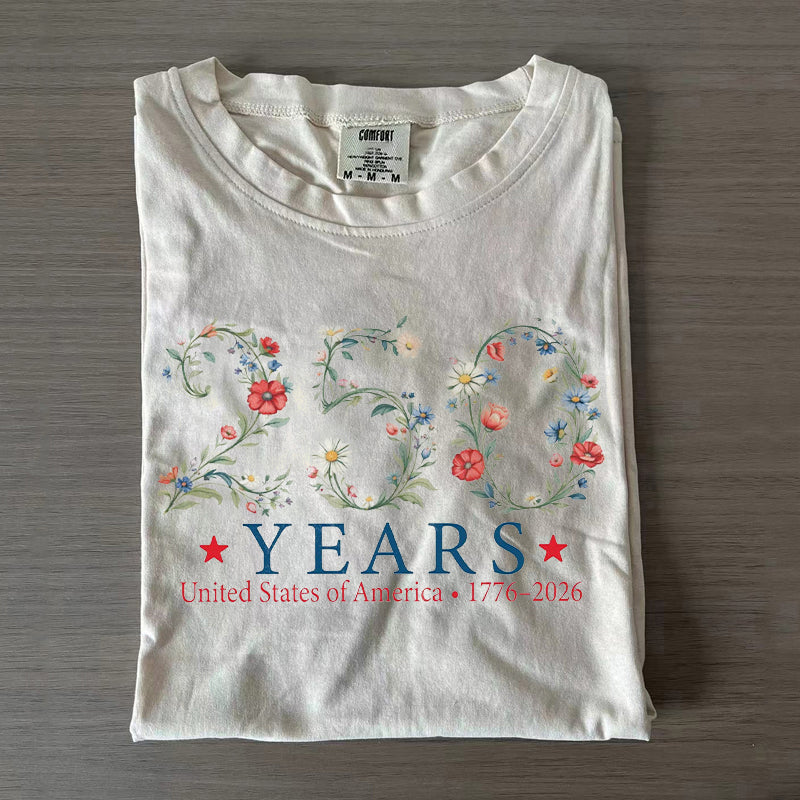 USA 250th Anniversary Floral T-shirt