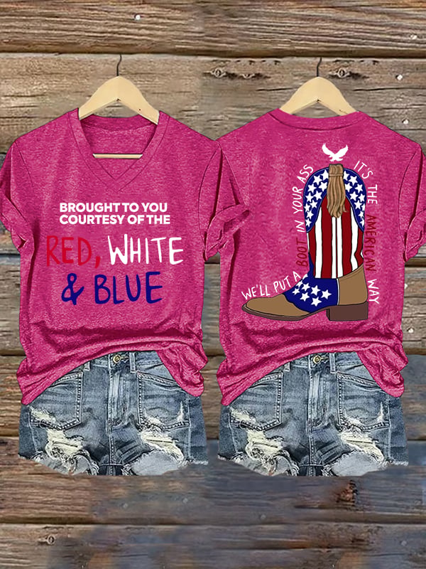 Women's RED, WHITE & BLUE Print T-Shirt
