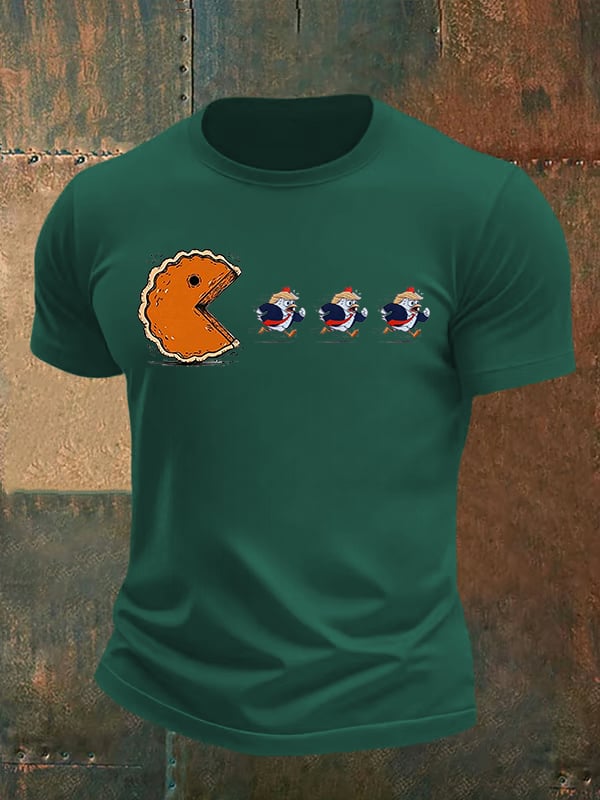 Men's Funny Turkey Chasing Pie Sublimation FDT Thanksgiving T-Shirt