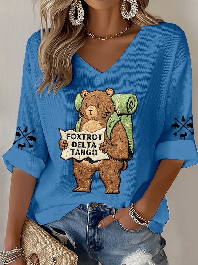 Women's Protect Our National Parks Print Waffle-Knit Casual T-Shirt