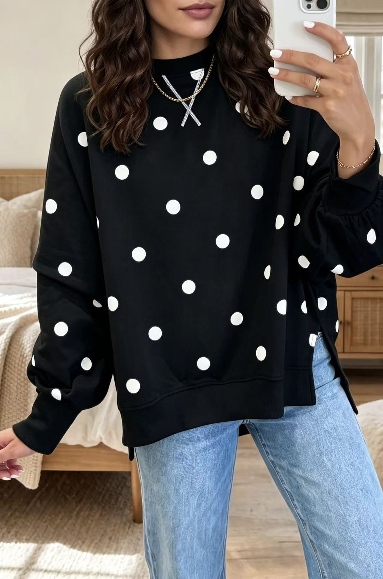 🤲LAST DAY SAVE 49% ⏰Chic Sunshine Yellow & Blue Polka Dot Sweatshirt