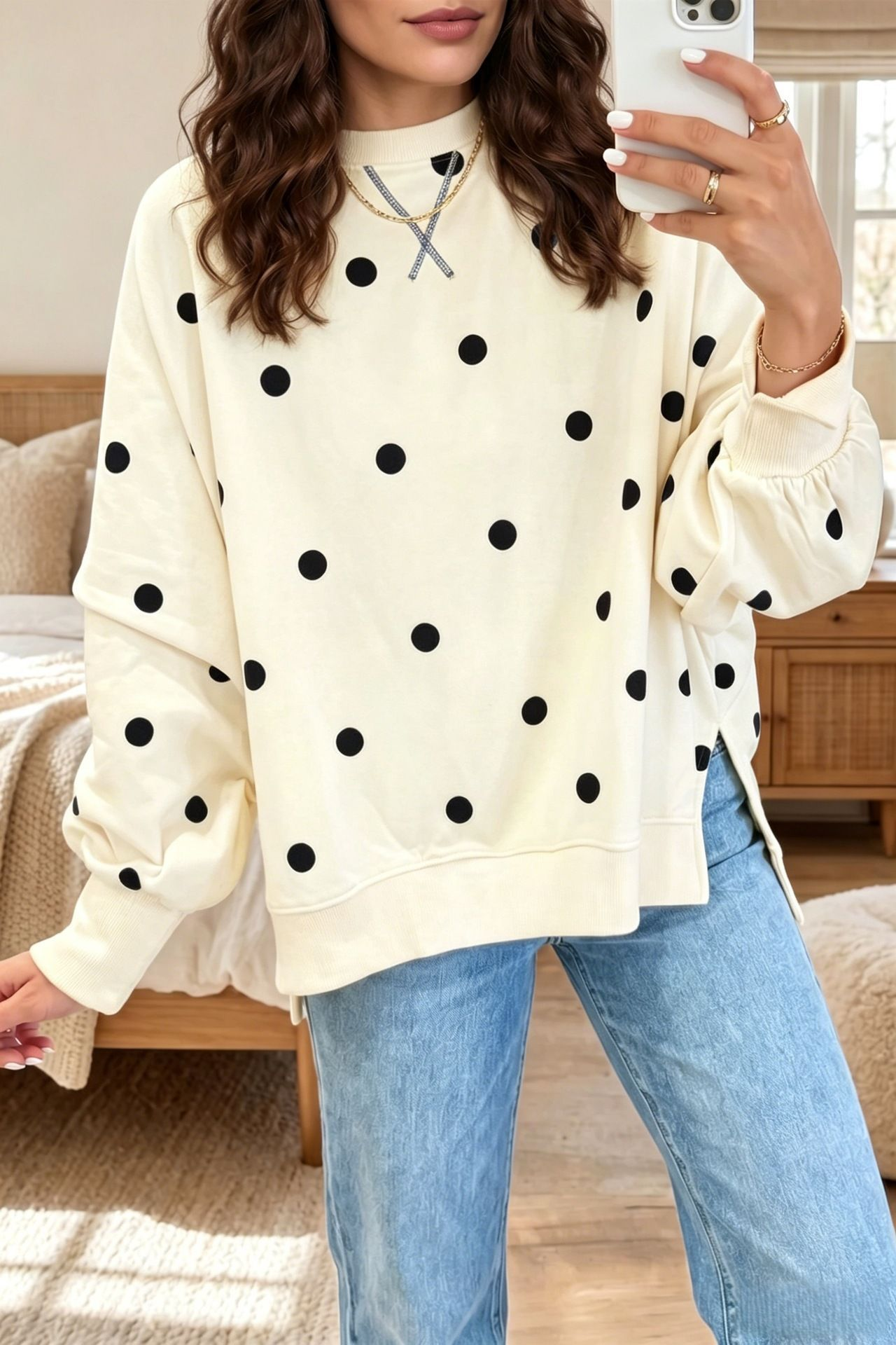 🤲LAST DAY SAVE 49% ⏰Chic Sunshine Yellow & Blue Polka Dot Sweatshirt