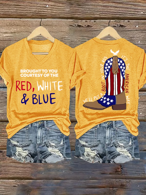 Women's RED, WHITE & BLUE Print T-Shirt