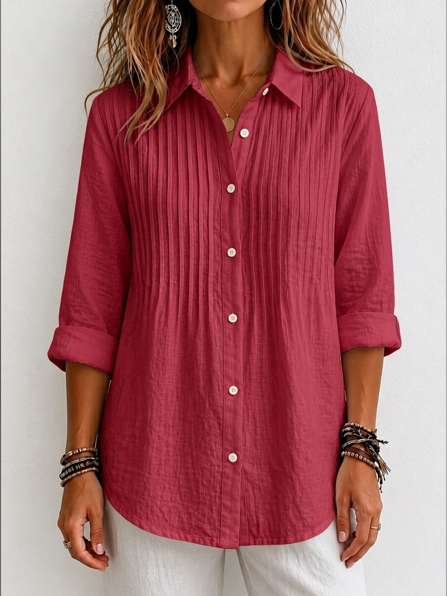 New Arrival 🔥 Women's Solid-color Casual Pleated Cotton-linen Shirt