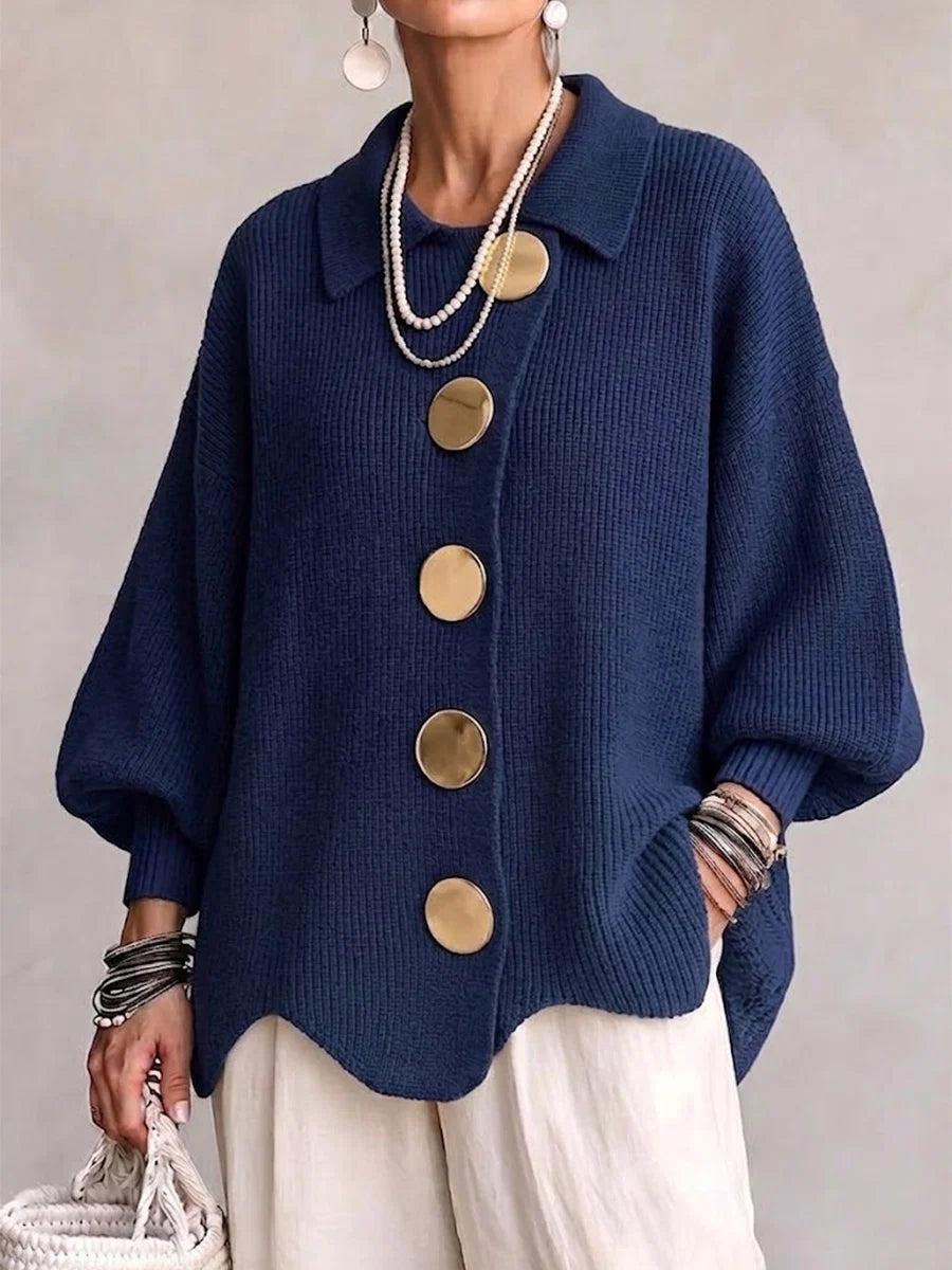 New Arrival🔥 Oversized Collared Knit Cardigan With Large Metal Buttons