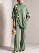 ⏰ LAST DAY SAVE 49% 💥 Gold-Button Asymmetric Knit Lounge Set