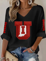 Women's Football Print Waffle Fabric T-shirt