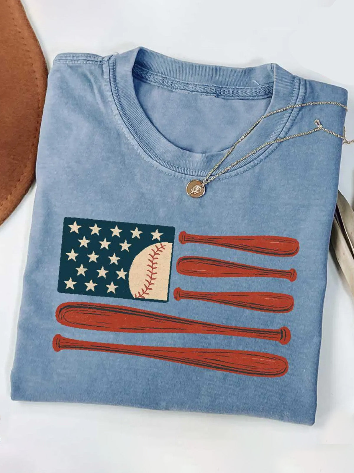 American Flag Baseball Cotton Short Sleeve T-shirt