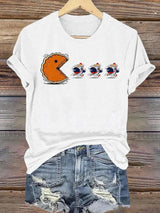 Women's  Funny Turkey Chasing Pie Sublimation FDT Thanksgiving  T-Shirt