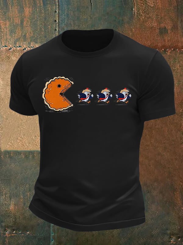Men's  Funny Turkey Chasing Pie Sublimation FDT Thanksgiving T-Shirt