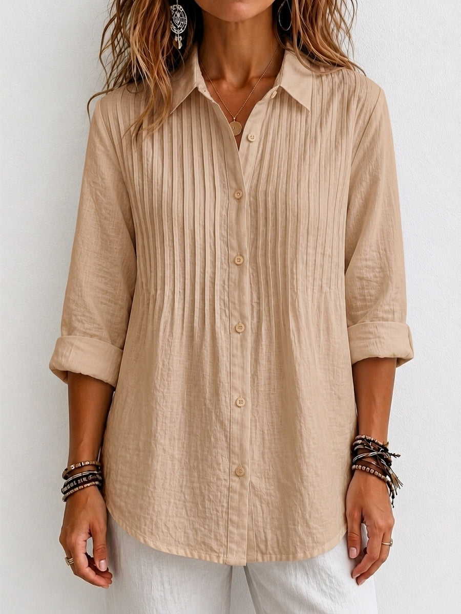 New Arrival 🔥 Women's Solid-color Casual Pleated Cotton-linen Shirt