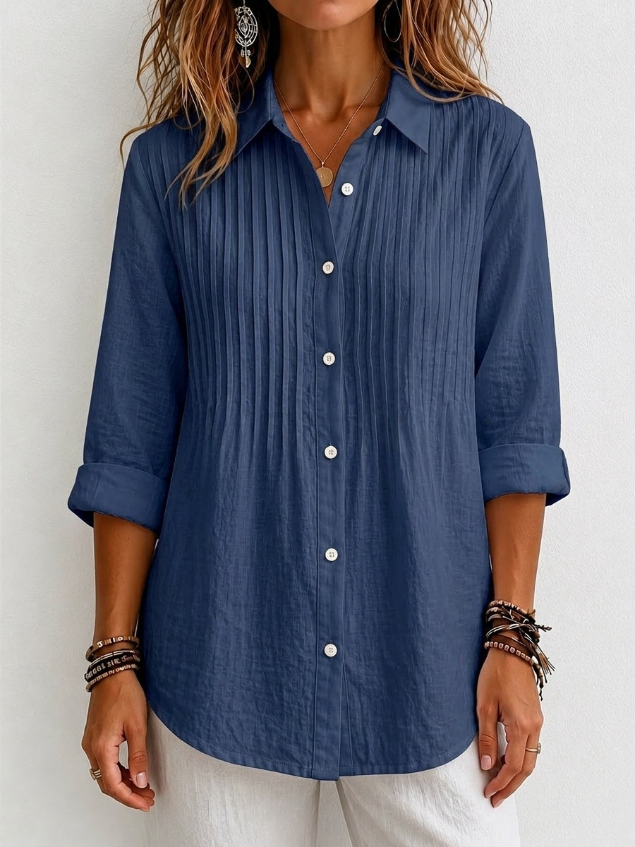 New Arrival 🔥 Women's Solid-color Casual Pleated Cotton-linen Shirt