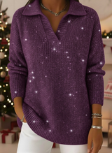 🎄 New Arrivals🔥Christmas Party Polo Collar Shiny Loose Sweater Top