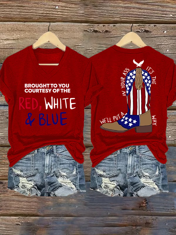 Women's  RED, WHITE & BLUE Print T-Shirt