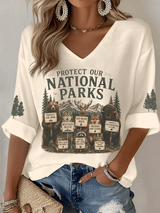 Women's Protect Our National Parks Print Waffle-Knit Casual T-Shirt