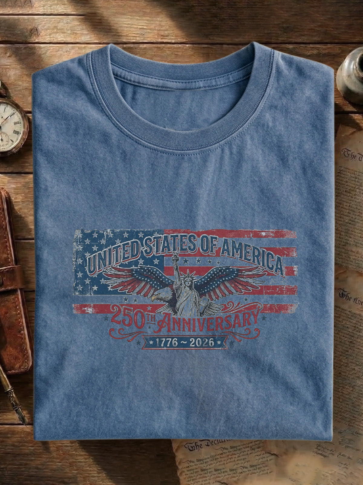 America's 250th Anniversary Statue Of Liberty Cotton Short Sleeve T-shirt