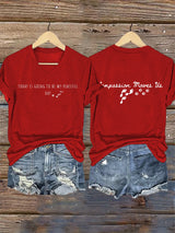 V-Neck Retro Peace Walking Monks With Aloka Dog -Today Is Going To Be Our Peaceful Day Compassion Move Us Print T-Shirt