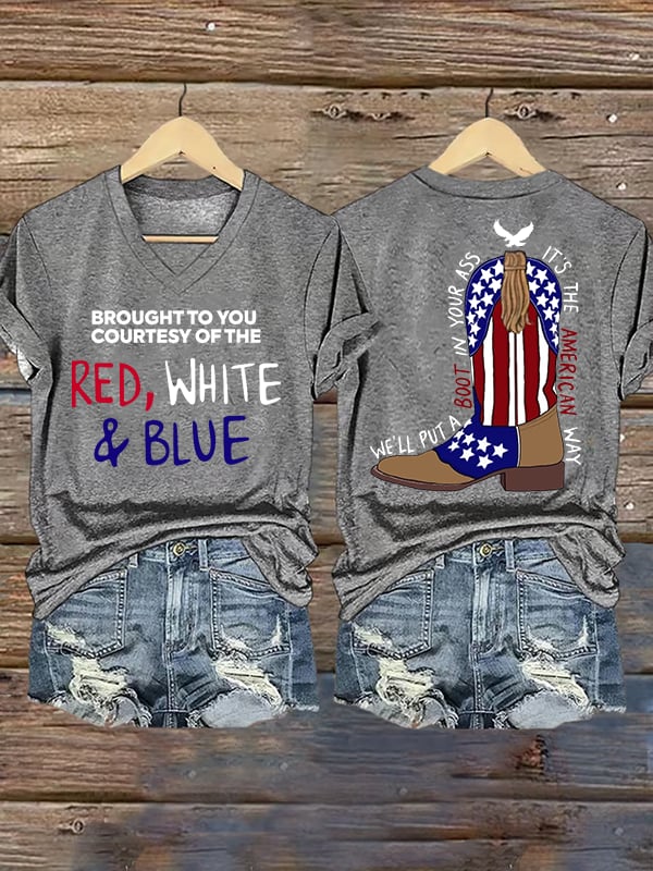 Women's  RED, WHITE & BLUE Print T-Shirt