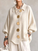 New Arrival🔥 Oversized Collared Knit Cardigan With Large Metal Buttons