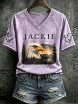 V Neck Retro Jackie Forever Our Queen Print T-Shirt