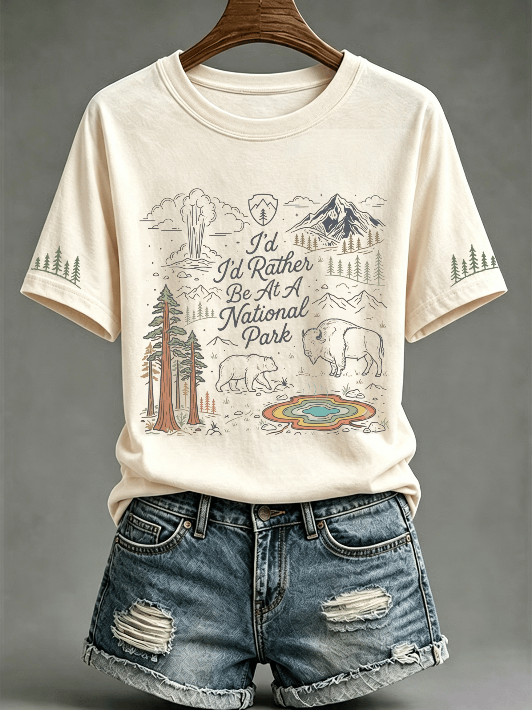 Women's I'd Rather Be At A National Park Print Short-Sleeve Top