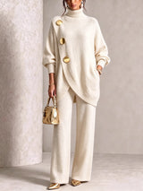 ⏰ LAST DAY SAVE 49% 💥 Gold-Button Asymmetric Knit Lounge Set