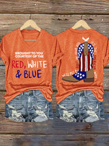 Women's  RED, WHITE & BLUE Print T-Shirt