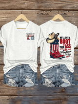 Women's V-neck WE'LL PUT A B00T IN YOUR ASS Print T-Shirt