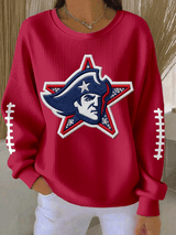 Women's Football Print Knit Crew Neck Long Sleeve Top