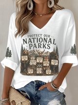 Women's Protect Our National Parks Print Waffle-Knit Casual T-Shirt