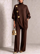 ⏰ LAST DAY SAVE 49% 💥 Gold-Button Asymmetric Knit Lounge Set