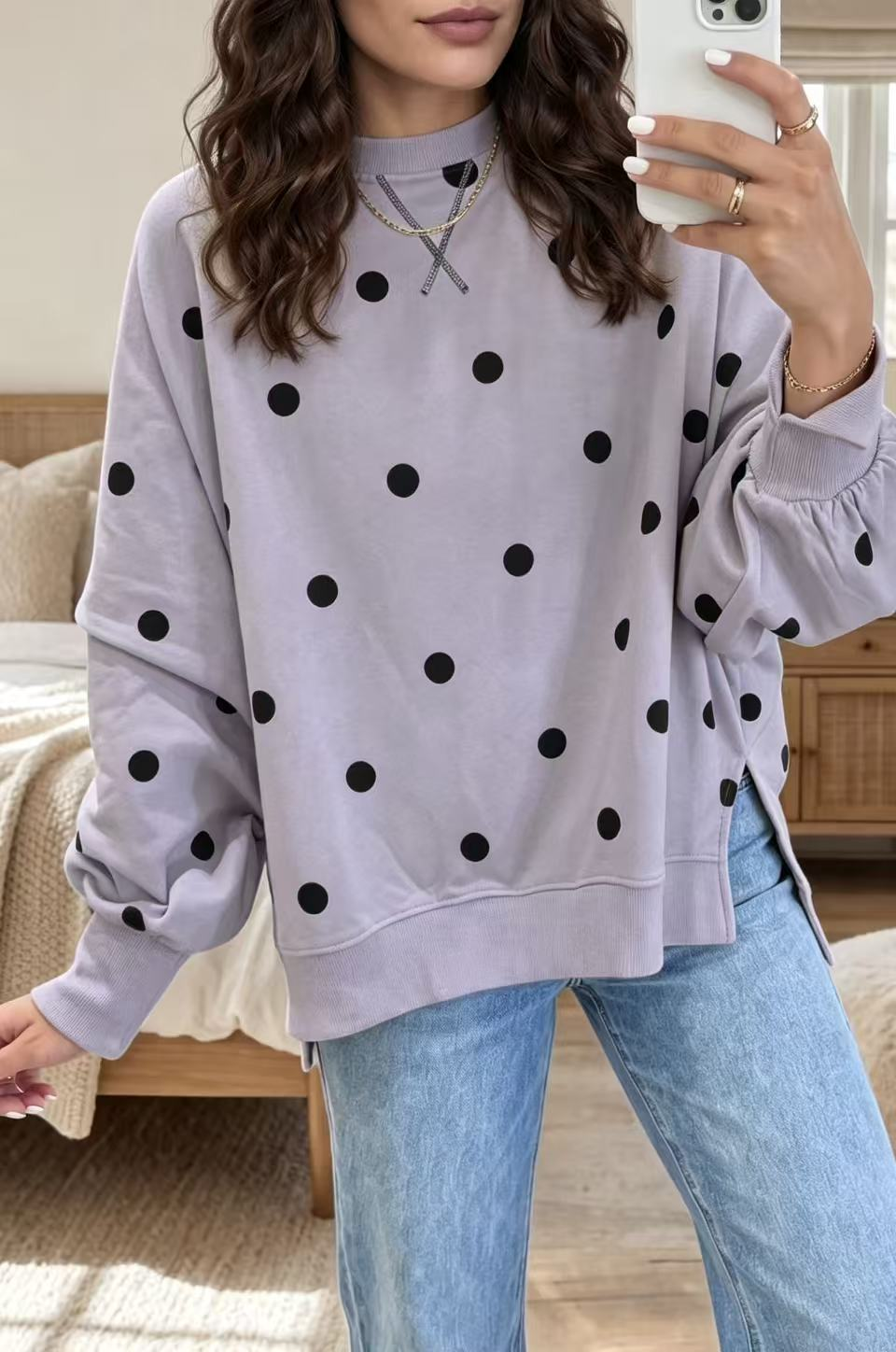 🤲LAST DAY SAVE 49% ⏰Chic Sunshine Yellow & Blue Polka Dot Sweatshirt