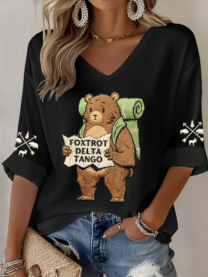 Women's Protect Our National Parks Print Waffle-Knit Casual T-Shirt