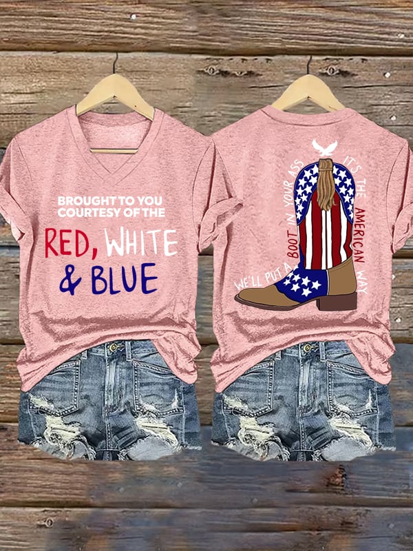 Women's  RED, WHITE & BLUE Print T-Shirt