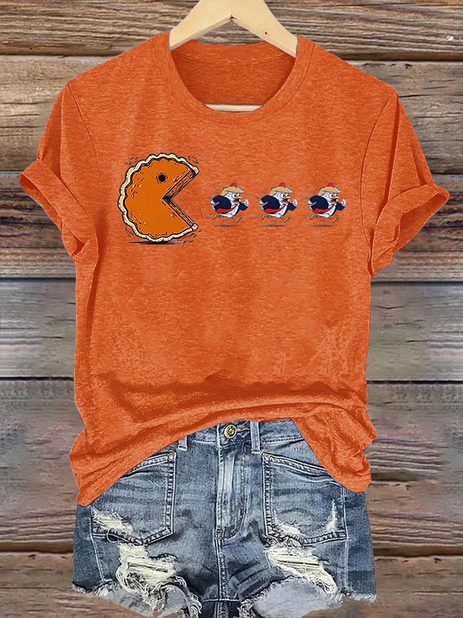 Women's  Funny Turkey Chasing Pie Sublimation FDT Thanksgiving  T-Shirt