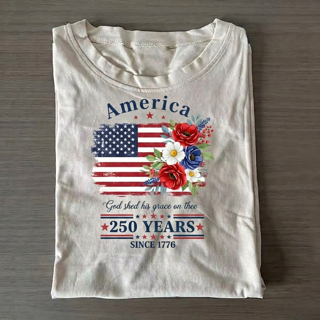 America 250 Years Flag Floral  T-Shirt