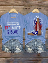 Women's  RED, WHITE & BLUE Print T-Shirt