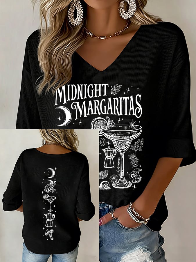 Women's Midnight Margaritas Print V Neck Top