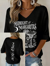 Women's Midnight Margaritas Print V Neck Top